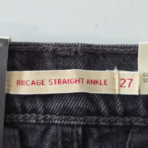 NWT Levi's Premium Ribcage Straight Ankle Jeans Button Fly Black Size 27 - Picture 3 of 8